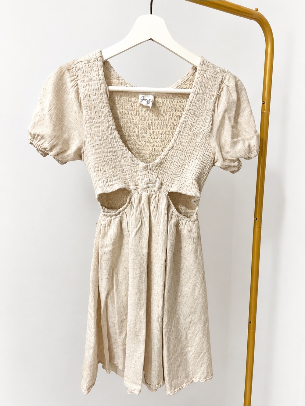 Jopna Smocked Cutout Mini Dress in Light Cream